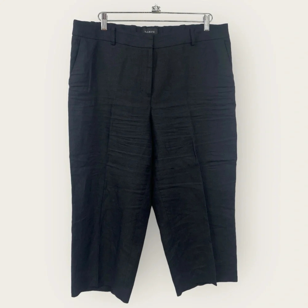 Talbots Petite Cropped Pants Womens Size 16P Black Linen Zipper Pockets Trousers
